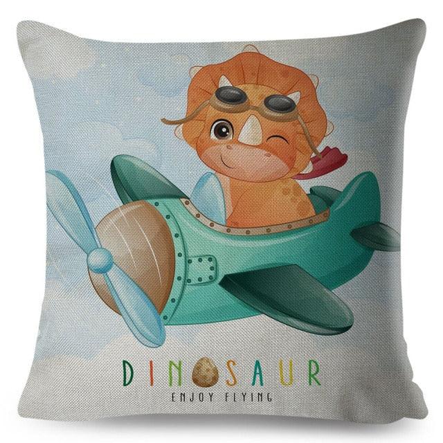 Cartoon Dinosaur Kids Pillow Cover – Cute Animal Cushion Case for Kids Room