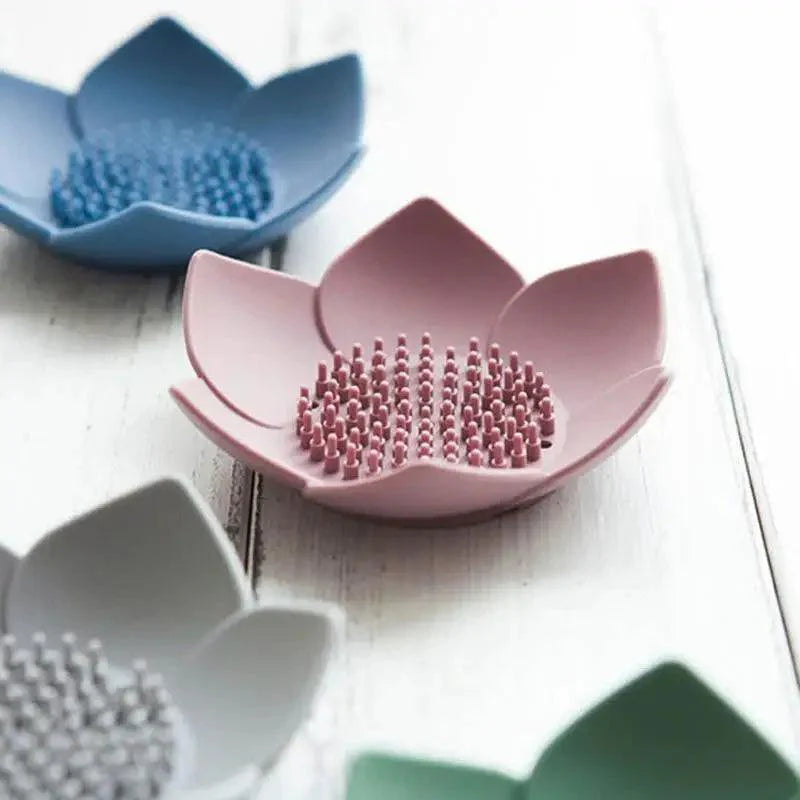 Lotus-Shape Silicone Soap Dish | Self-Draining, Non-Slip, Multi-Use — 9 Colors