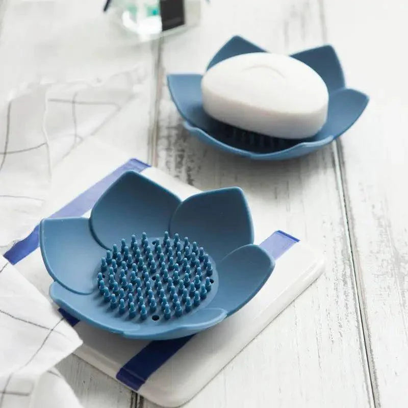 Lotus-Shape Silicone Soap Dish | Self-Draining, Non-Slip, Multi-Use — 9 Colors