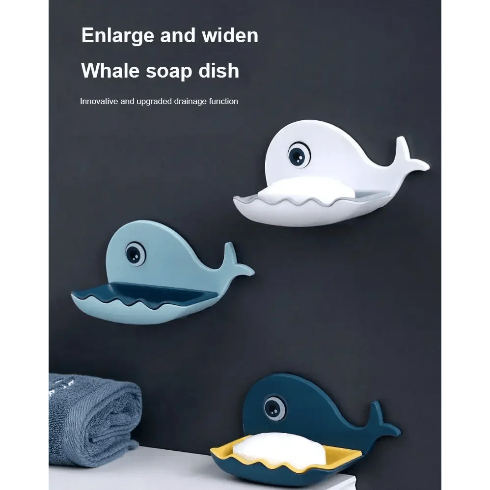 Whale Soap Dish with Suction Cup | No-Drill Wall Mount, Self-Draining — 4 Colors