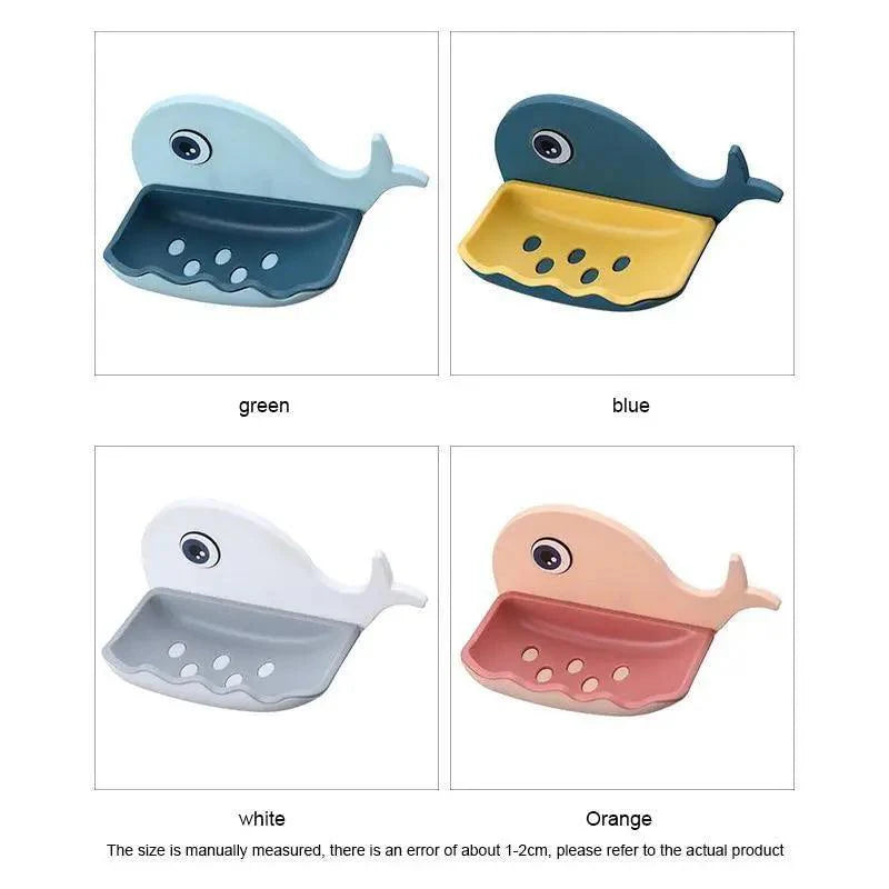 Whale Soap Dish with Suction Cup | No-Drill Wall Mount, Self-Draining — 4 Colors