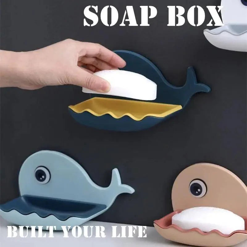 Whale Soap Dish with Suction Cup | No-Drill Wall Mount, Self-Draining — 4 Colors