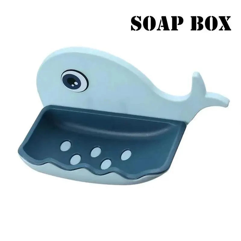 Whale Soap Dish with Suction Cup | No-Drill Wall Mount, Self-Draining — 4 Colors