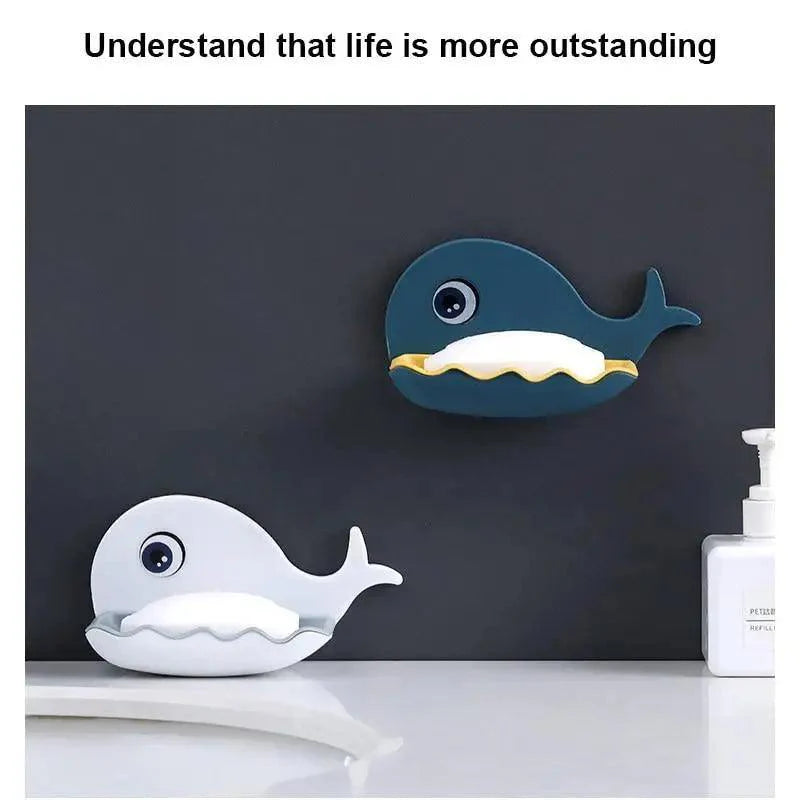 Whale Soap Dish with Suction Cup | No-Drill Wall Mount, Self-Draining — 4 Colors