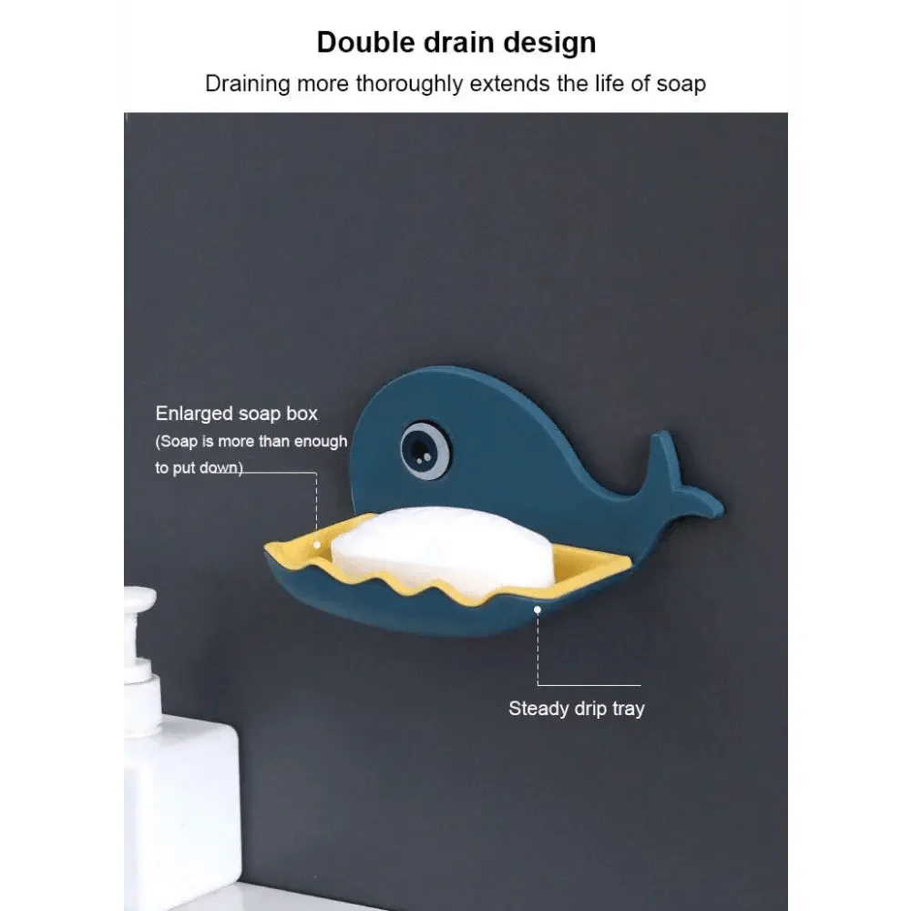 Whale Soap Dish with Suction Cup | No-Drill Wall Mount, Self-Draining — 4 Colors