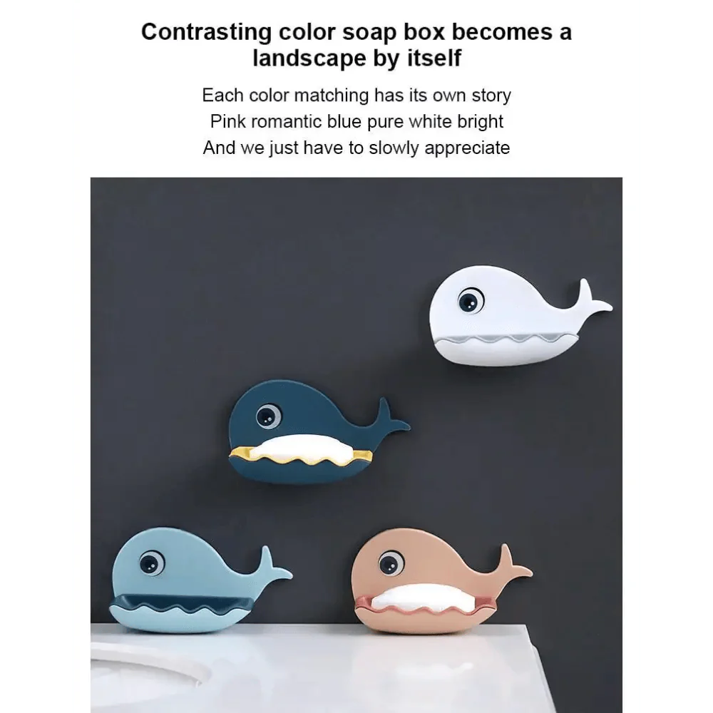 Whale Soap Dish with Suction Cup | No-Drill Wall Mount, Self-Draining — 4 Colors