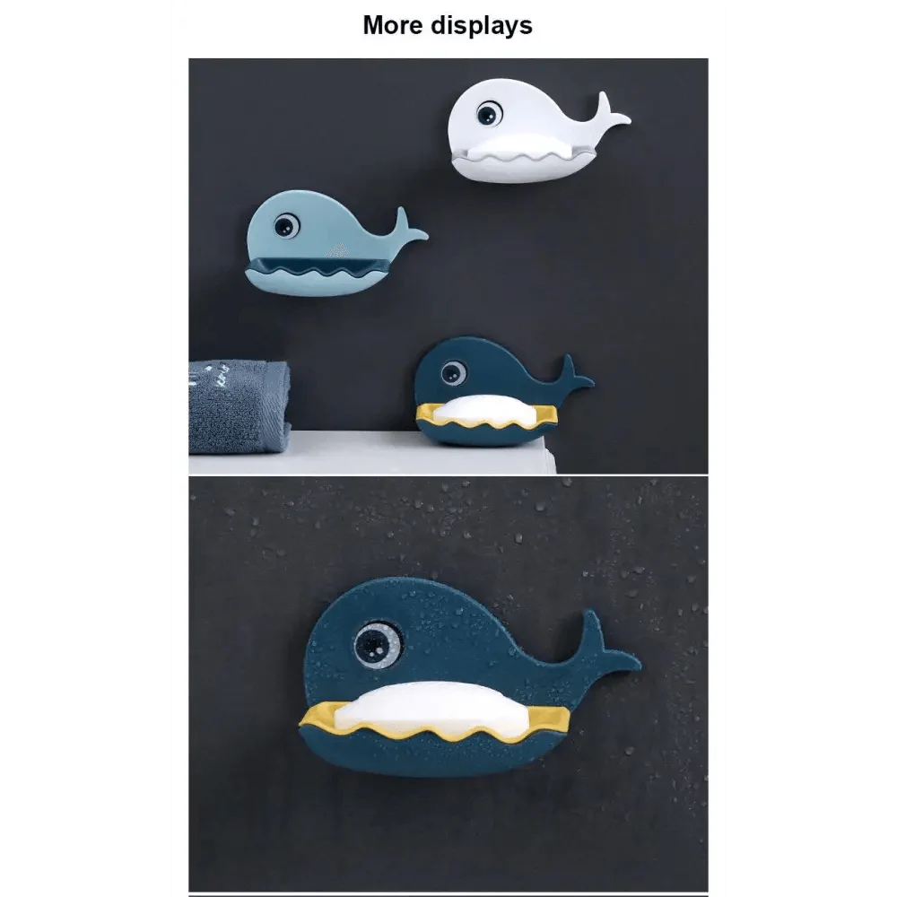 Whale Soap Dish with Suction Cup | No-Drill Wall Mount, Self-Draining — 4 Colors