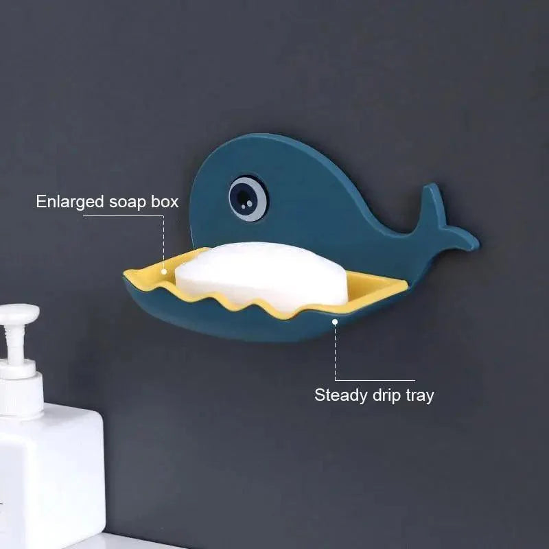 Whale Soap Dish with Suction Cup | No-Drill Wall Mount, Self-Draining — 4 Colors