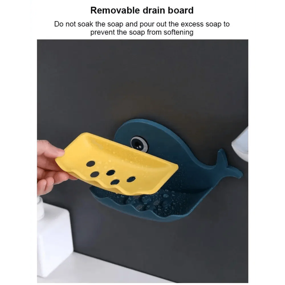 Whale Soap Dish with Suction Cup | No-Drill Wall Mount, Self-Draining — 4 Colors